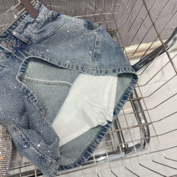 Rhinestone Studded Mini Skirt - Sparkle Embellished A-Line Skirt! - Picture 2 of 3